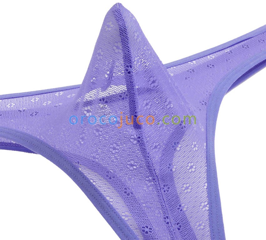 Sexy Men's Sheer Jacquard Lace T-Back Underwear See Through Pouch Bikinis Thongs MU239X