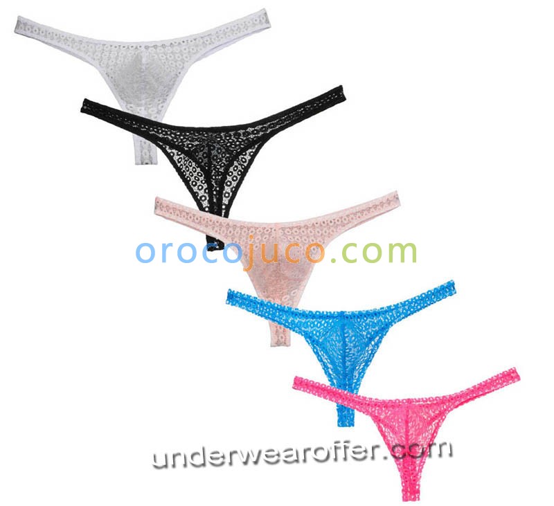 Sexy Men's Bulge Pouch T-back Lace Tanga Underwear See-through Lace Mesh Thongs MU232X