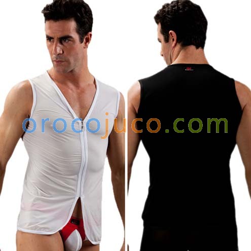 Mens Front open Undershirt T-Shirts Tank Tops Vests with Zipper MU155 S M L