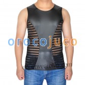 Camiseta de hombre sexy transparente Malla de malla de cuero de empalme como chaleco Camiseta sin mangas original Camisetas originales MU908