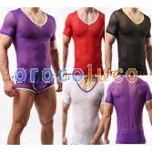 Super Sexy Men's Thin Mesh manga corta camisetas Ropa interior Sheer T-shirts Asia Tamaño M L XL MU1950
