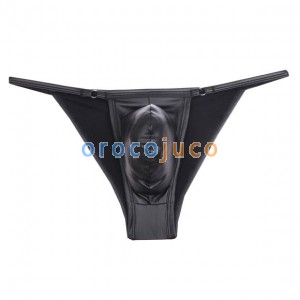 Men Iron Bikini Briefs Leather Like Sexy Pouch Underwear Mini Border Brief