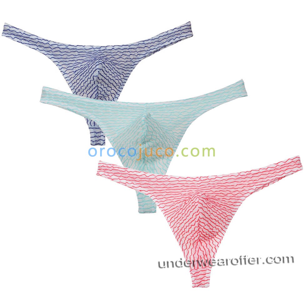 Men's Bluge Pouch Thongs Underwear Unique Stripe Mesh G-Strings MU260X