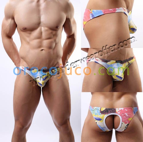 Cotton Men’s Sexy Color Printed Jockstrap Mini Brief Underwear Back Empty Briefs MU1944