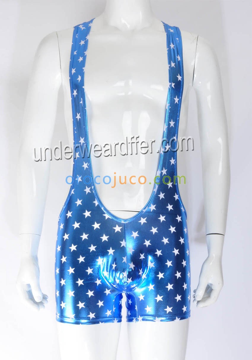 Men's Star Faux Sports Jumpsuits Underwear Wrestling Singlet Vest Boxer Leotard MU410