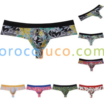 Men's Flowery Bulge Boxer Daring Underwear Shiny Less Coverage Cheeky Bikini