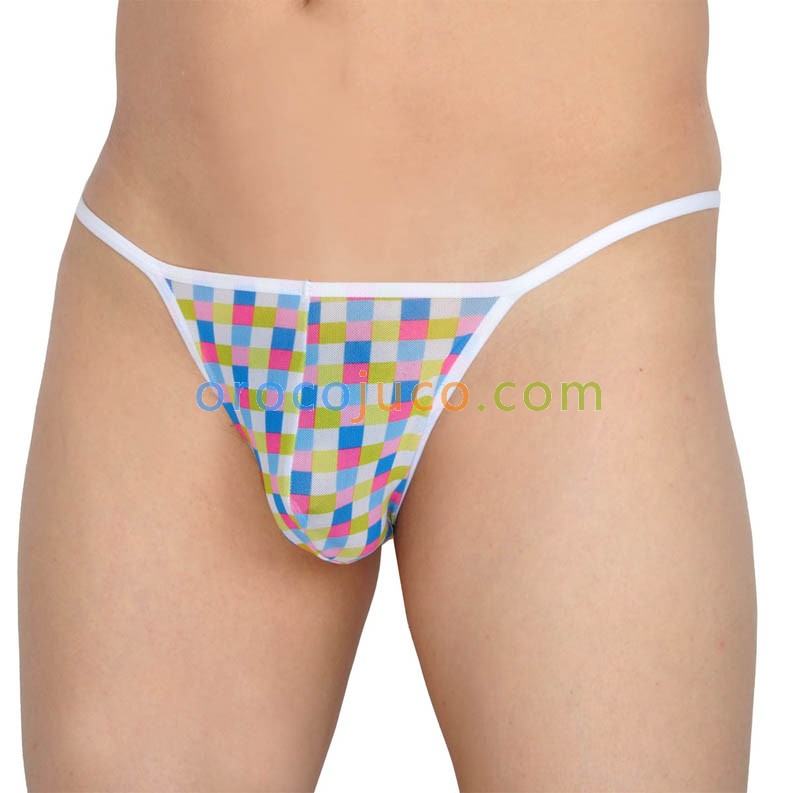 Men's Sheer Checks Mesh Bulge Pouch Briefs Underwear Belt String Bikinis Thong MU223X