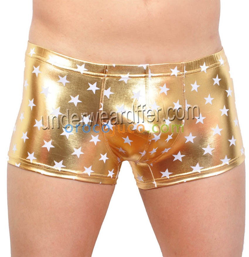 Men's Shiny Star Faux Boxer Underwear Bulge Pouch Trunks Square Cut Short Pants MU405