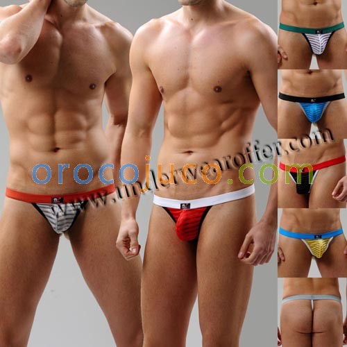Sexy Men's See-through Stripes Organza Thongs G-string Underwear Sheer T-back Size S M L XL 7 Colors Offer MU1878