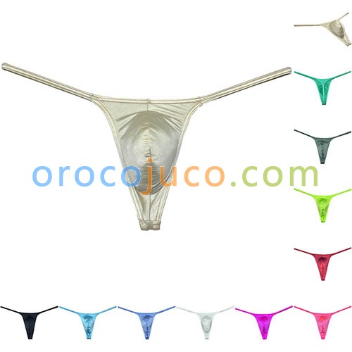 Men's Silk Shiny Bikini Thong Low Rise Underwear Touch Feeling Slim Pouch T-Back MUOR312