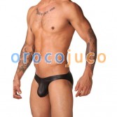 Pantaloncini bicchierini neri da uomo in pelle sintetica MU98