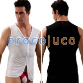 Mens Front open Undershirt Magliette Tank Top Gilet con cerniera MU155 S M L