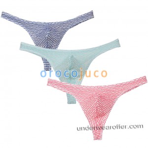 Men's Bluge Pouch Thongs Underwear Unique Stripe Mesh G-Strings MU260X