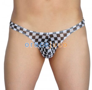 Men's Bulge Pouch T-back Plaid Tanga Underwear Canotta in tessuto a rete trasparente MU214X