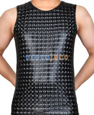 Camicia 3D Pattern da uomo lucida in pelle come una maglietta muscolare T-shirt da uomo Top senza maniche in finta camicia SLF-BX