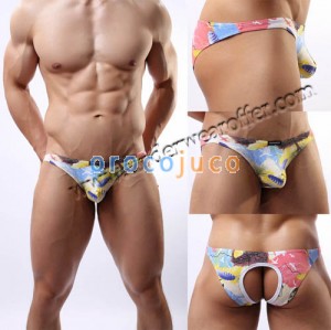 Cotton Men’s Sexy Color Printed Jockstrap Mini Brief Underwear Back Empty Briefs MU1944