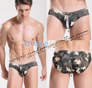 Sexy Men’s Smooth Camouflage Boxer Briefs Ornament Zipper Underwear Cool Bottoms Briefs Asia Size M~XL 3 Colors For Choose MU1119