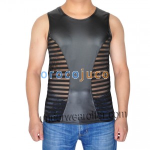 T-shirt da uomo sexy in tessuto a righe trasparenti con cuciture in giubbotto, come canotta Cool Tank Top T-shirt originali MU908