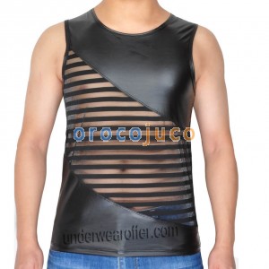 T-shirt senza maniche Avant Garde da uomo Leater Like Maglia a righe trasparente MU907