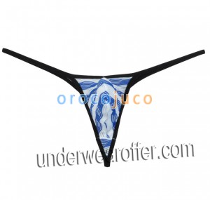 Stringhe a rete per uomo Unique Stripe Mesh per jeans Blue Pouch Bikinis G-Strings MU264X