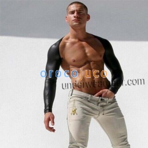 Nuovi uomini in pelle come maniche a braccio cavo Shrug con fori per l'alito nero M L XL MU911