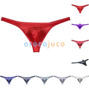 Men's Shiny Bikini Thong Enhance Pouch Low-rise Booty Exotic Panties Underwear