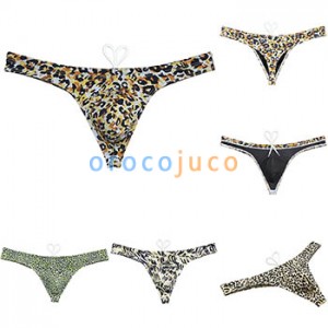 Men's Leopard Swimwear Ice Silk Lining Thong Bikini Swimsuit Surfing Pants Swim Beachwear