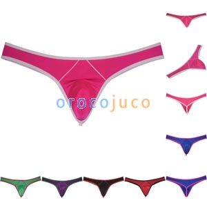 Men's Surround Glossy Thong Bulge Underwear Ice Silk T-back Hipster String Pouch Tangas