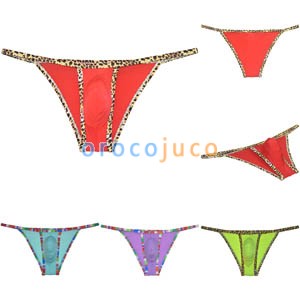 Men sheer skimpy briefs underwear string ice silk leopard bordered cheeky briefs