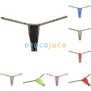 Mens leopard bordered slim thong Underwear Soft string ice silk hipster G-string