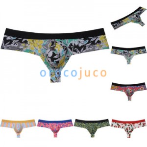 Men's Flowery Bulge Boxer Daring Underwear Shiny Less Coverage Cheeky Bikini