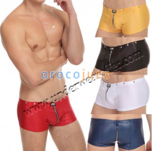 Sexy Men’s Imitation Ieather Boxer Shorts Zipper Underwear Cool Bottoms Boxers Size M~XL 5 Colors For Choose MU1109 
