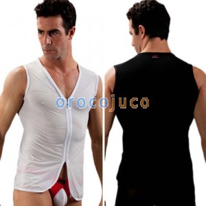 Mens Front open Undershirt Magliette Tank Top Gilet con cerniera MU155 S M L