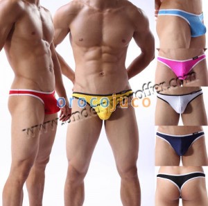 New Sexy Men’s Mini Bikini T-back Underwear Bulge Pouch Thong Breath Holes G-string Size M L XL Offer  7 Color Available MU1922