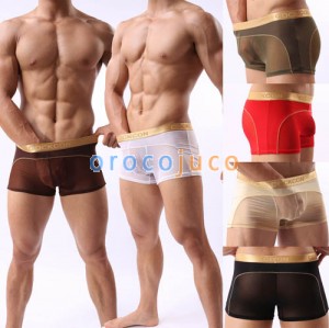 Sexy Splice da uomo Vedere attraverso Mesh Boxers Slip intimo Comodi pantaloncini Boxer M L XL 6 colori per scegliere MU360