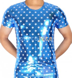 Maglietta a maniche corte da uomo con motivo a stella Visualizza abbigliamento casual in pelle simile a T-shirt intimo MU404