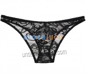 Slip a forma di slip da uomo in pizzo floreale maschile Slip a forma di slip Sissy, mini slip a manica corta MU881X