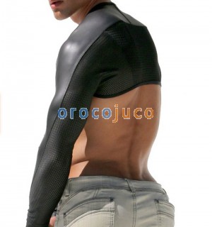 Mens Faux Leather con fori per il respiro Hollow Arm Sleeves Shrug LHTX