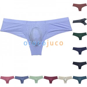 Men‘s Stripe Thin Ice Silk Bikini Boxer Briefs Mini Enhance Pouch Underwear