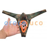 Cool Men's Faux / Camo T-Back Nuts Out Bikini Thong Ball Hole Short Pouch Underwear MU418