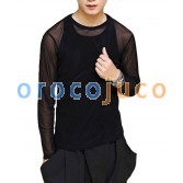 Sexy Men New Sports Long Sleeve Shirt See-Through Mesh WORKOUT Top M ~ XL MU878X